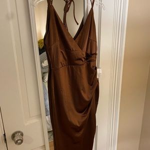 Windsor- Amanda wrap satin dress (brown)